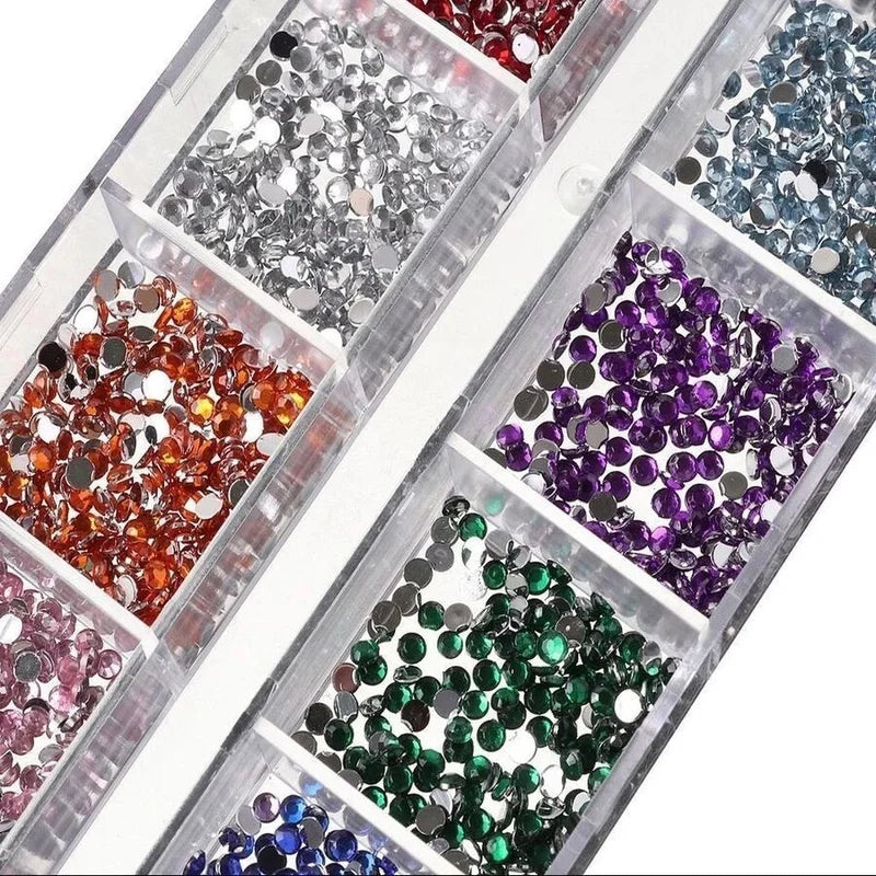 Silver Rhinestone Nail Art Kits with Colorful Rhinestone Cases - for Makeup & Nails