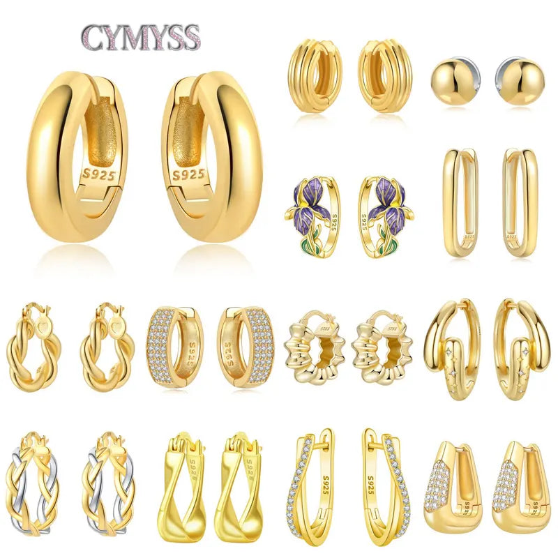 Sterling Silver Zircon Hoop Earrings with 18K Gold Lining for Women - Vintage Jewelry Gift
