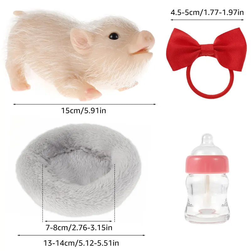 Mini Silicone Pig Doll Toy - Realistic Reborn Cute Piglet with Accessories