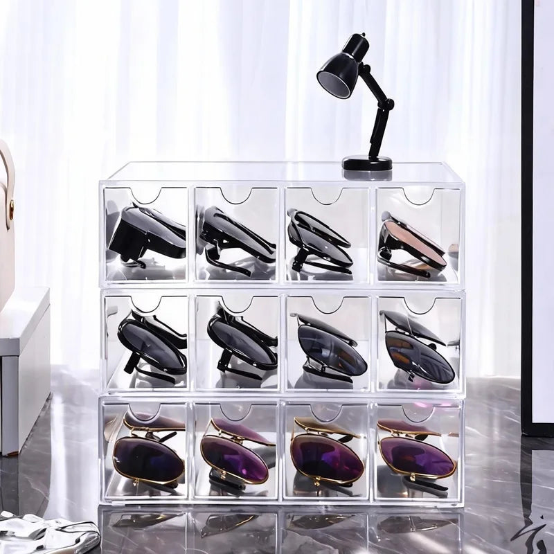 Multifunctional Transparent Acrylic Storage Box for Glasses Jewelry Stationery Drawer Organizer