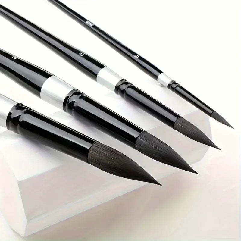 7Pcs Squirrel Hair Watercolor Brush Set - Round Pointed Tips for Artists