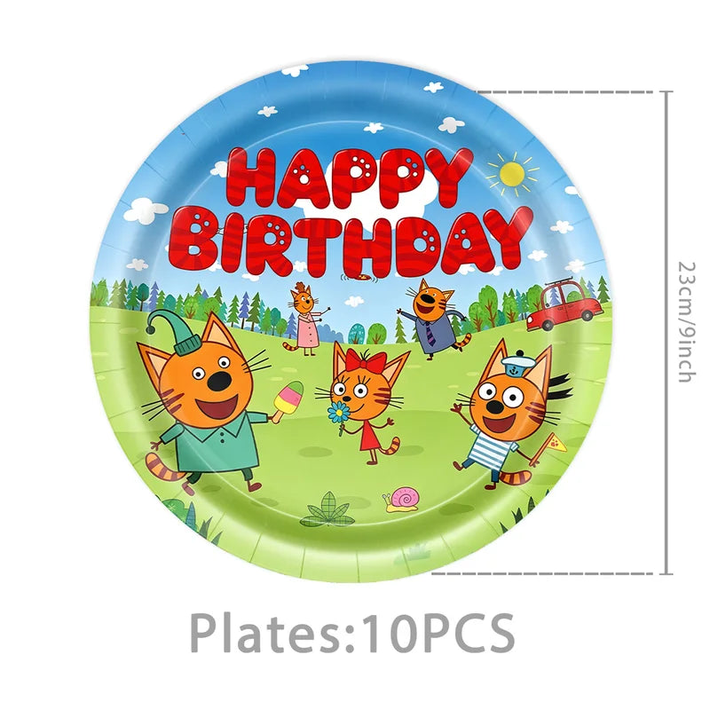Little Kittens Party Tableware Set for Birthday Decorations - Plates Cups Napkins & Cake Decor