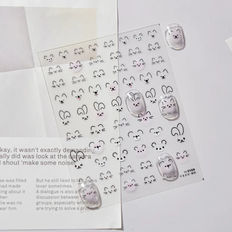 Cute Cat Design Nail Stickers - 3D Self-Adhesive Manicure Decals