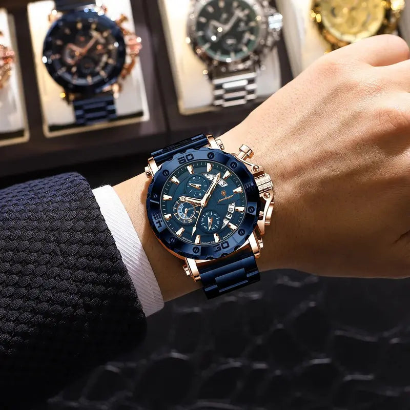 Luxury Men’s Waterproof Quartz Wristwatch with Luminous Dial and Chronograph