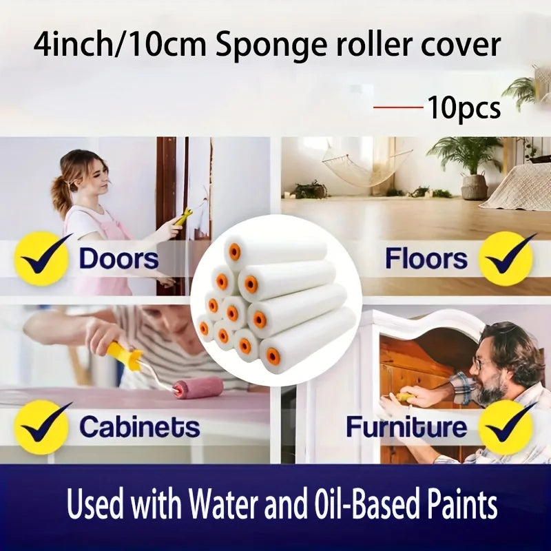 10pcs Embossed Sponge Paint Rollers for Water & Oil-Based Latex Paints