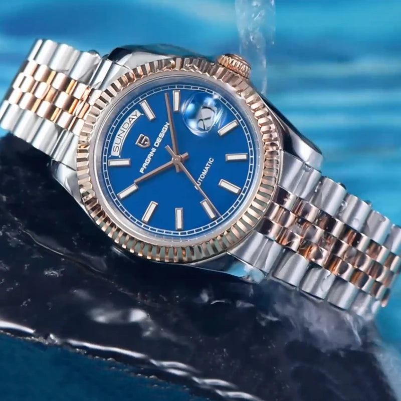 Luxury Automatic Men's Watch with Rose Gold Finish, Ceramic Dial & Sapphire Crystal