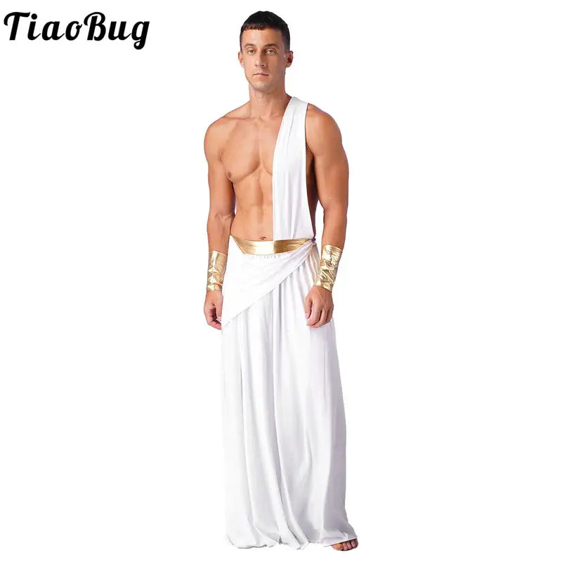 Mens Greek Roman Toga Costume Gladiator Warrior Dress Halloween Cosplay