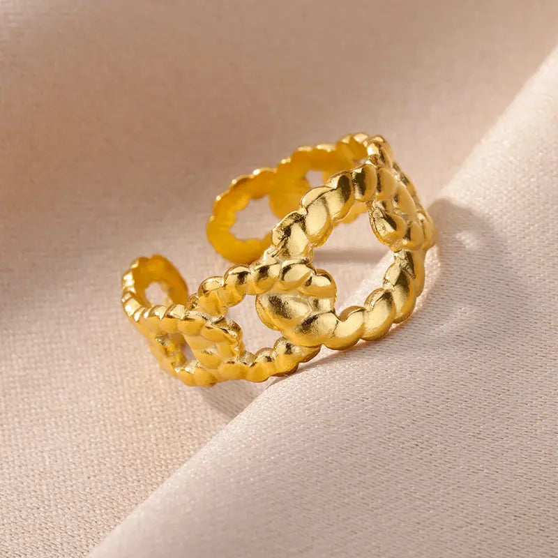 Stainless Steel Geometric Open Ring for Women - Waterproof Vintage Jewelry