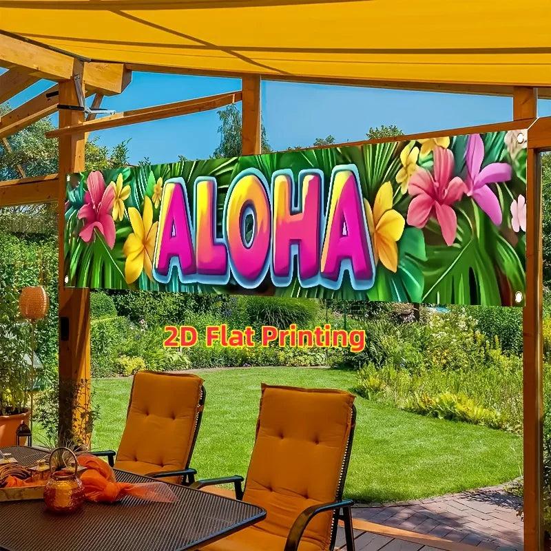 Hawaiian Tropical Floral Banner Outdoor Garden Fence Decoration for Summer Pool Party