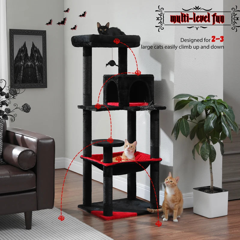 Tall Cat Tree with Large Hammock & Sisal Posts - Indoor Cat Tower