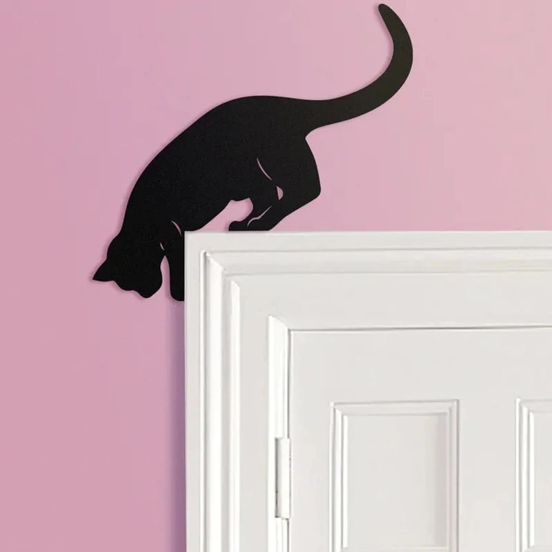 Wooden Cat Looking Down Door Topper - Rustic Home Decor for Kitchen Organization