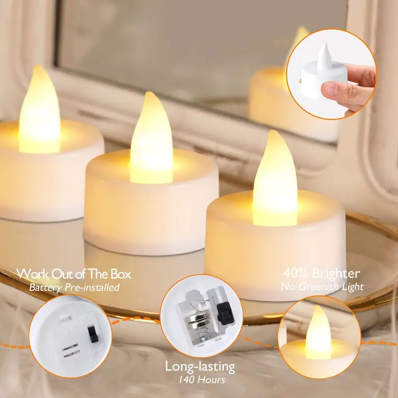 Flameless LED Tea Light Candles Set with Warm White Light for Holiday Decor