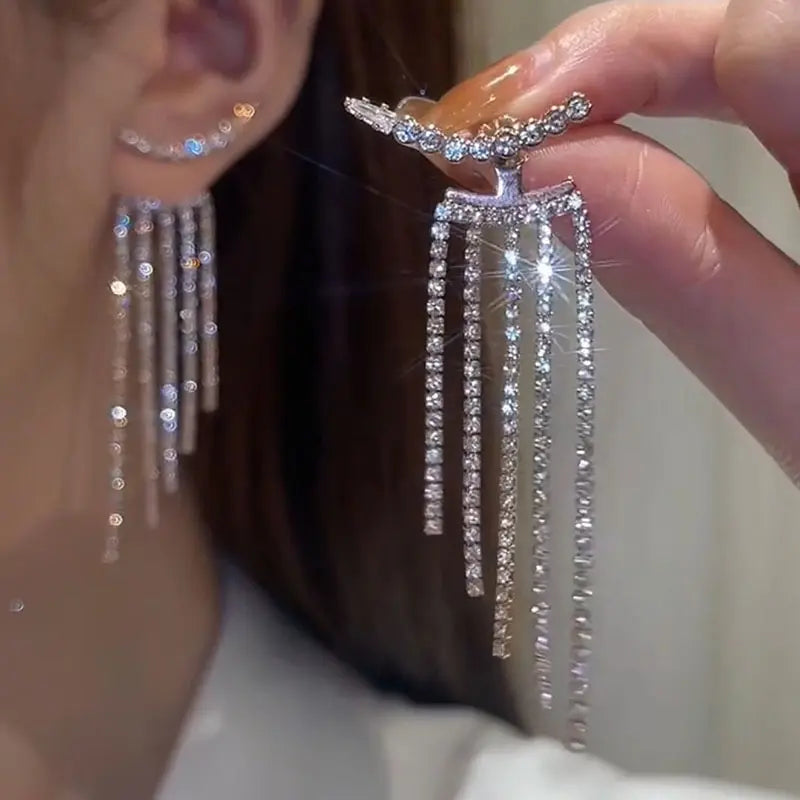 Luxury Rhinestone Drop Earrings with Tassels - Vintage Water Drop Design for Women