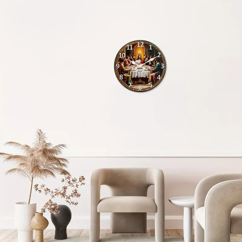 Religious Last Supper Wooden Wall Clock Spiritual Home Decor 10/12 Inch