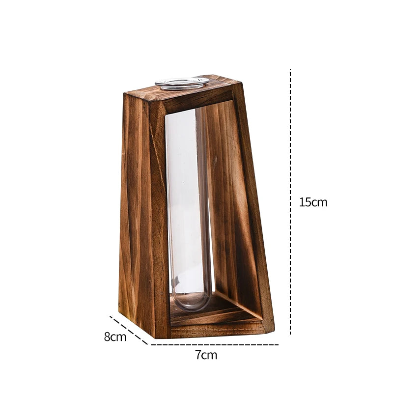 Creative Wooden Hydroponic Vase Plant Vase Retro Transparent Desktop Decor