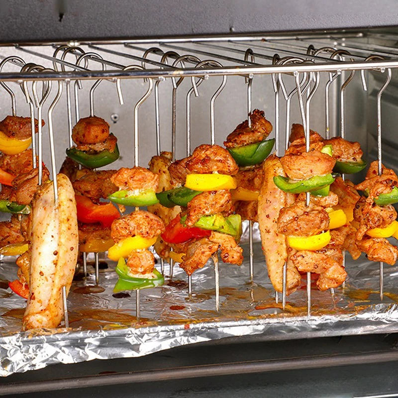 12 Pcs Stainless Steel BBQ Skewers 20cm Kebab Roasting Sticks for Grilling