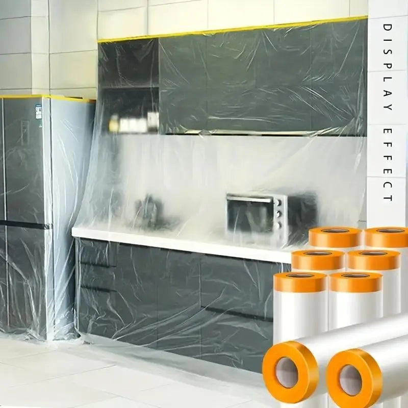 Pre Taped Masking Film for Automotive & Interior Painting, Plastic Sheeting Covering