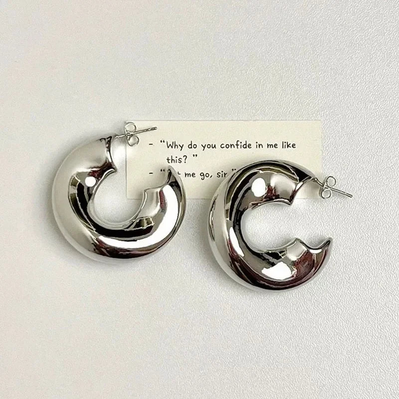 Geometric Irregular C-Shaped Circle Hollow Earrings for Women - Fashion Jewelry