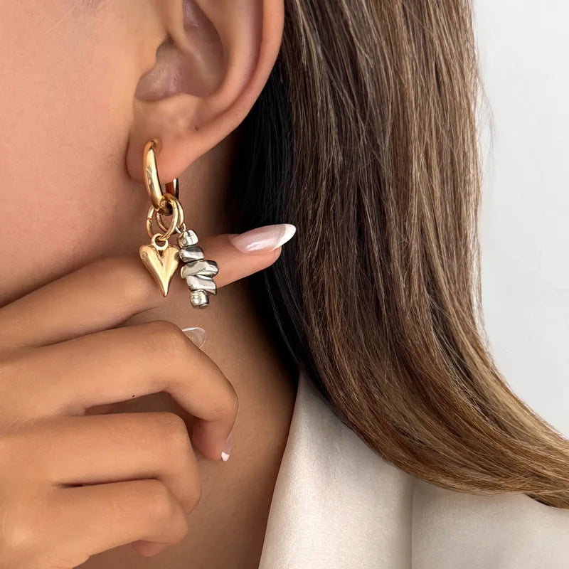 Vintage Heart-Shaped Pendant Earrings Set for Women - Trendy Jewelry Gift