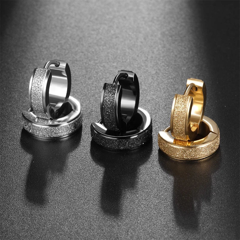 2-Pair Wide Frosted Stainless Steel Hoop Earrings for Women Men - Circle Jewelry Statement