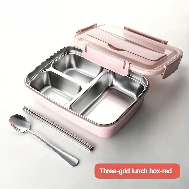 Durable Stainless Steel Bento Lunch Box with 3 Compartments for Office & School