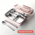 Durable Stainless Steel Bento Lunch Box with 3 Compartments - Leak-Proof Food Container for Students & Office