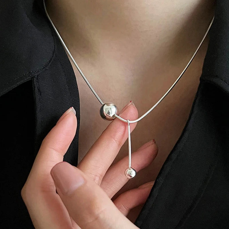 Sterling Silver Line Necklace for Women Girls Fashion Jewelry Birthday Gift