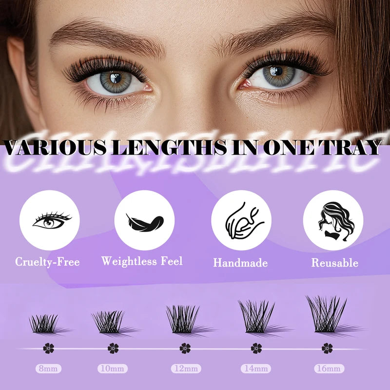 Wispy Thick False Eyelash Clusters - Natural Fluffy 3D Volume DIY Eyelash Extensions