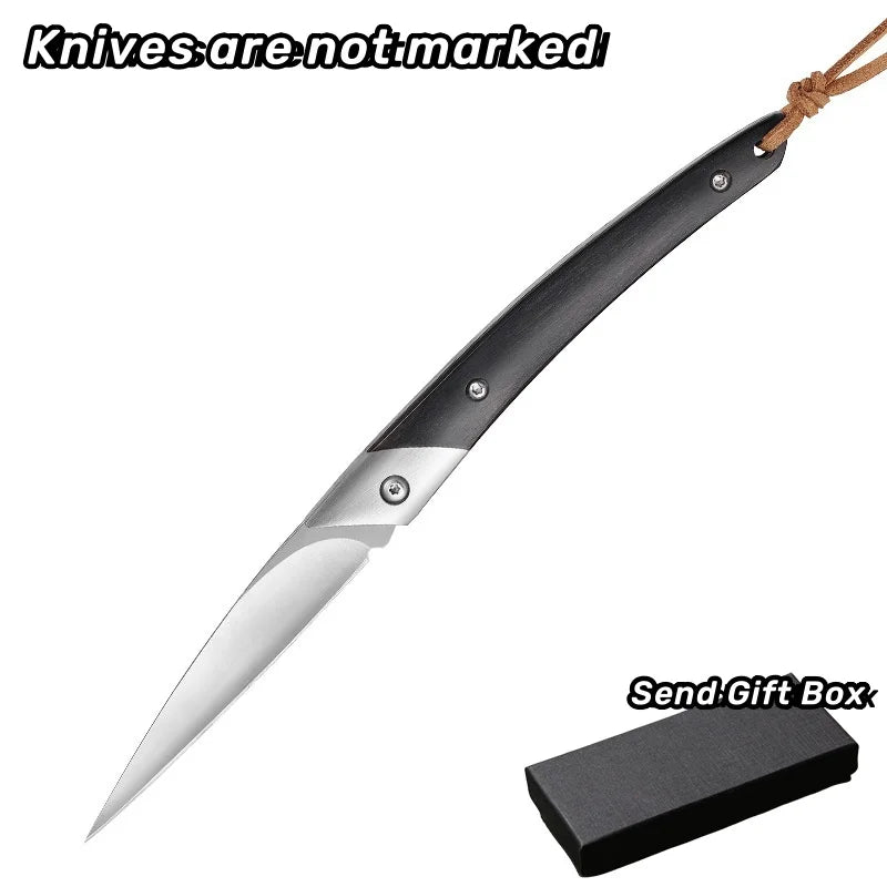 Foldable Fruit Knife with D2 Steel Blade and Ebony Handle - Portable Kitchen Tool