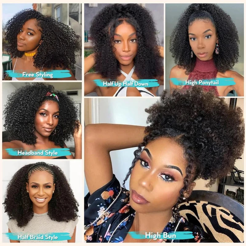 Curly Half Wig 200% Density Human Hair Headband Wig No Leave Out 16-32 Inches