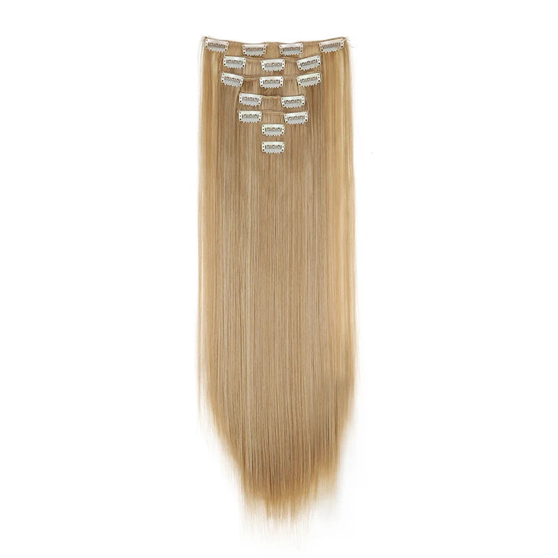 Synthetic Long Straight Hair Extensions Clips - 7Pcs Hairpiece for Women