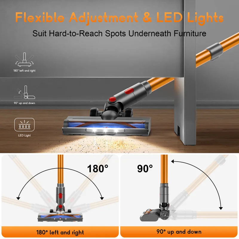 Cordless Handheld Vacuum Cleaner with Strong Suction & LED Light for Pet Hair and Carpet Cleaning