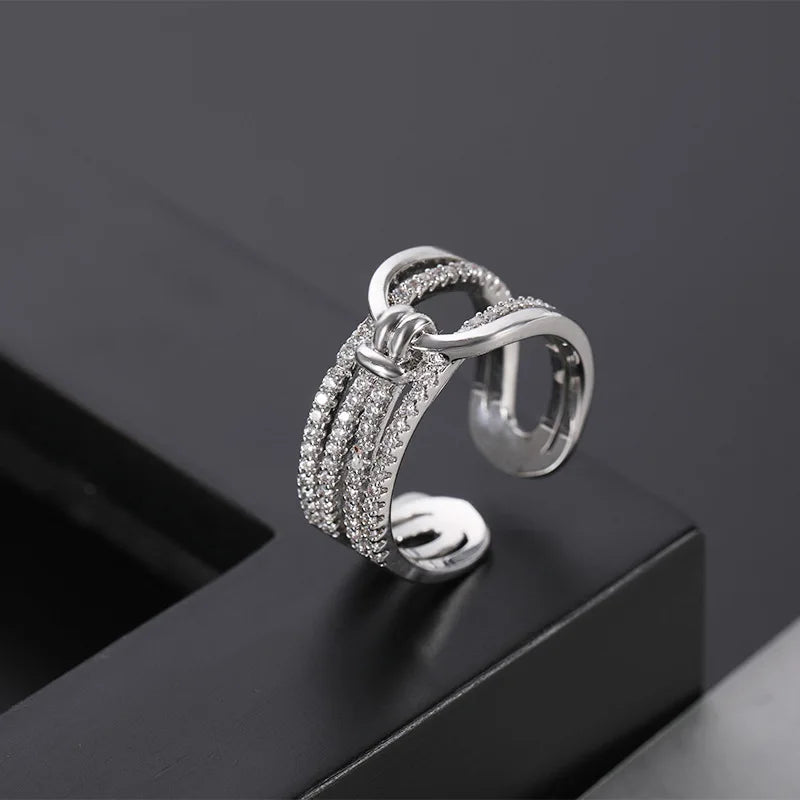 Luxury Double Layers Zircon Rings for Women Gold and Silver Plated Jewelry