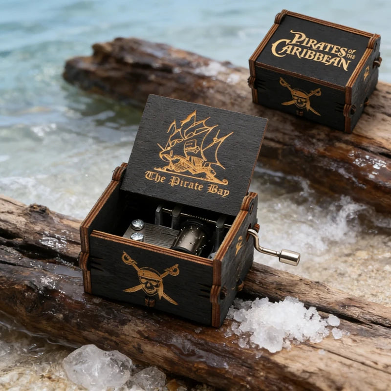 Wooden Music Box with Anime Pirate Figures - Pirate Of The Caribbean Gift