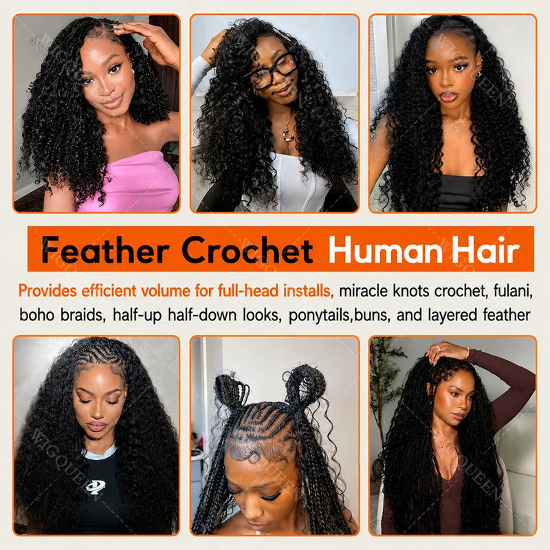 Kinky Curly Crochet Hair Extensions Pre-Looped Human Hair Knotless Boho Style