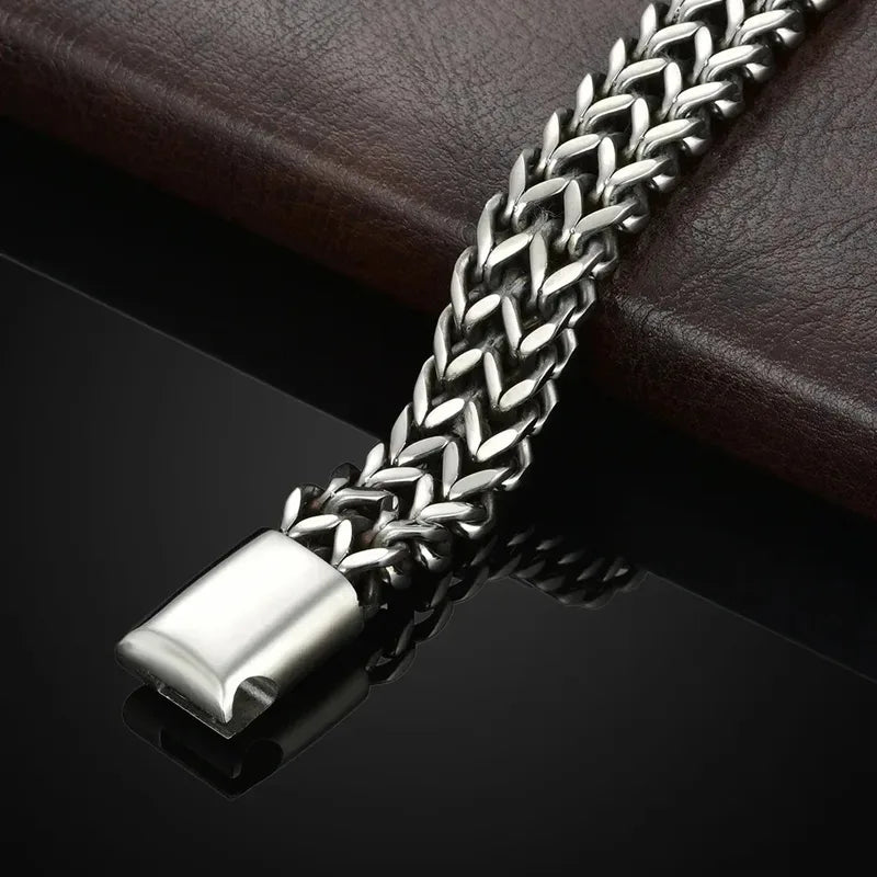 Stainless Steel Braided Double Row Fish Scale Alloy Magnetic Buckle Bracelet with Keel Jewelry