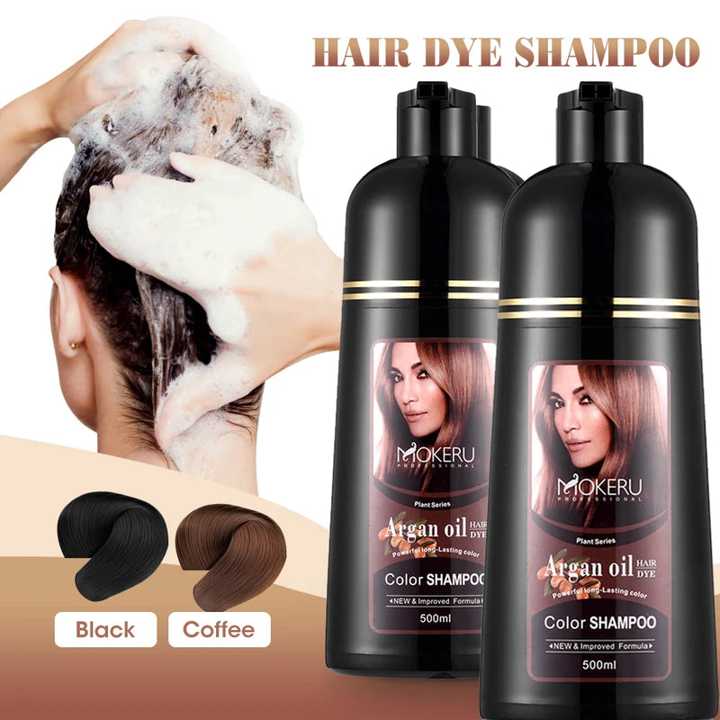 Natural Hair Coloring Shampoo with Argan Oil - Fast Dark Brown Dye & Nourishment