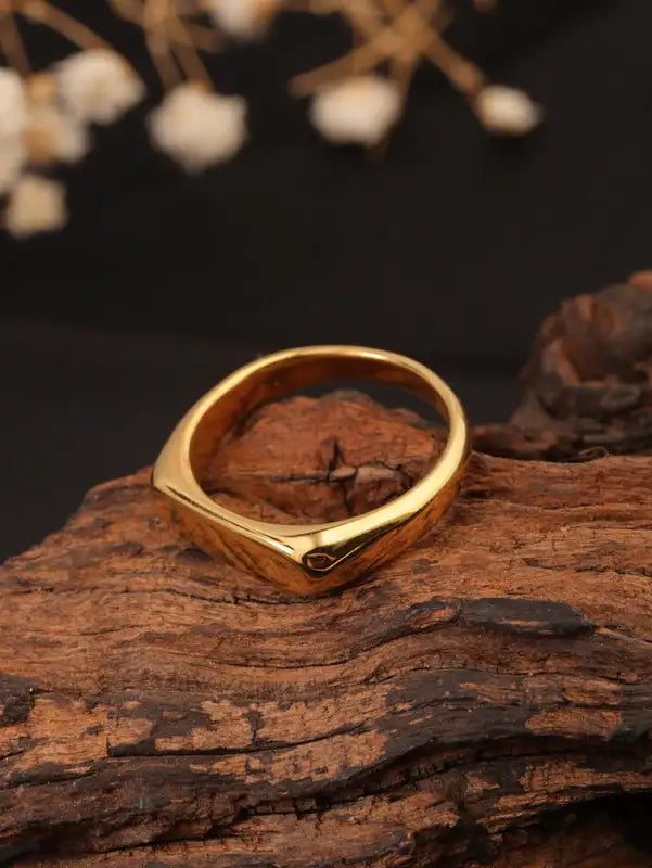 Geometric Gold Signet Ring Stainless Steel for Men & Women - Elegant Daily Wear Gift