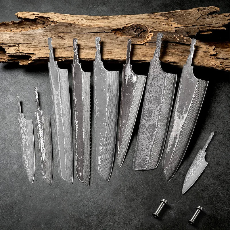 Damascus Steel Kitchen Knife Blanks - Full Tang Handmade Chef Blade Set