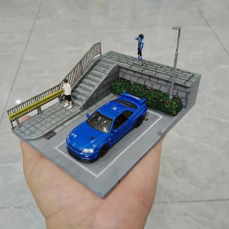 Miniature Car Parking Scene Model - 3D Printed DIY Desktop Decor Stand