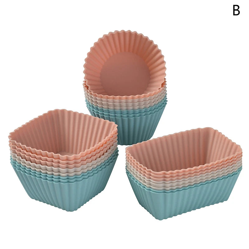 Reusable Silicone Cupcake & Muffin Liners Set - Non-Stick Baking Molds, 12 Pcs