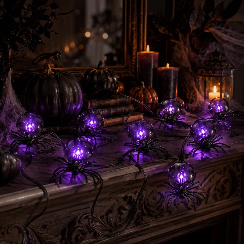 Halloween String Lights Spider Garland Fairy Lights 5.2M Purple Battery Powered for Porch Decor