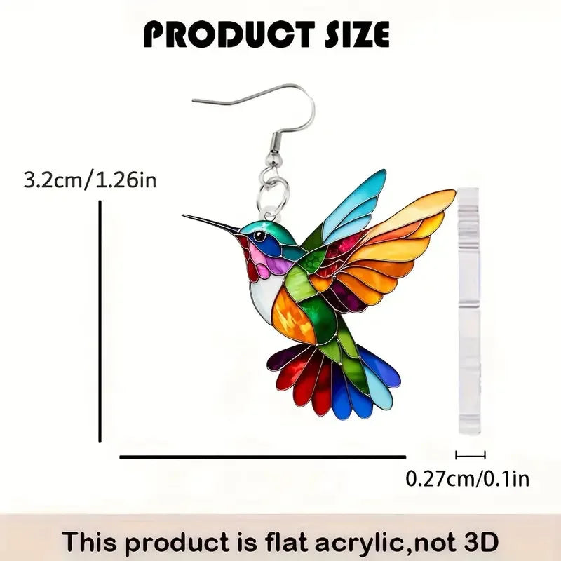Colorful Acrylic Hummingbird Earrings for Women Retro Bird Drop Jewelry Gift