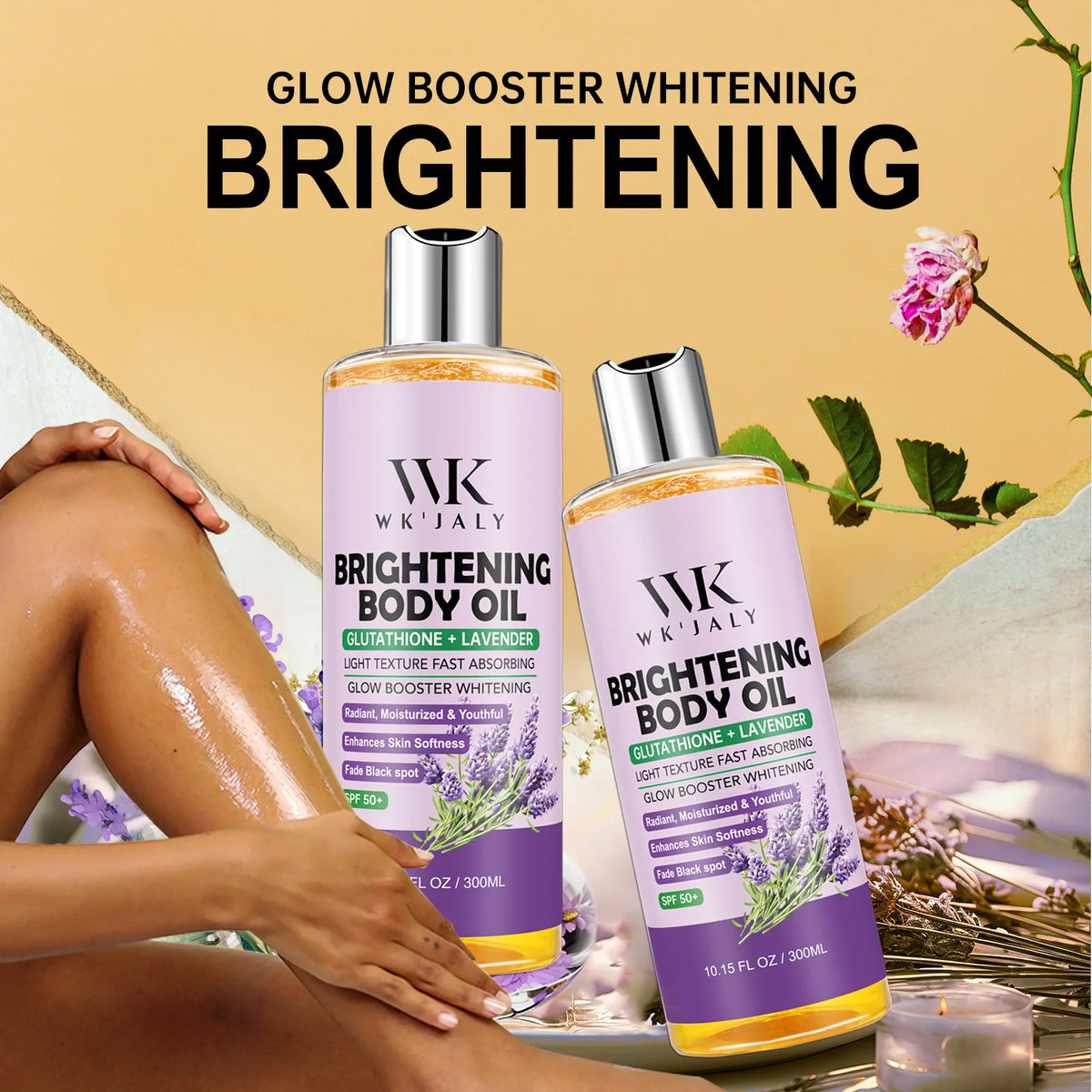 Glow Boosting Whitening Body Oil with Glutathione & Lavender - 300ml Moisturizer for All Skin Types