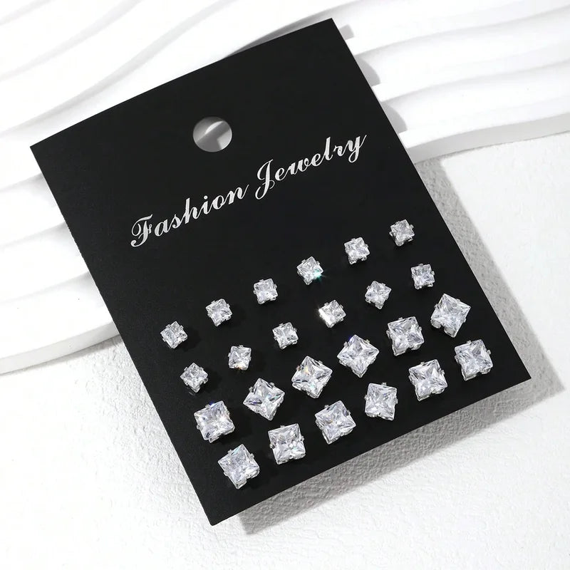 12 Pairs Cubic Zirconia Stud Earrings Set