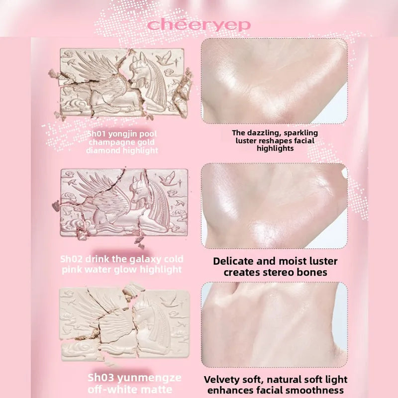 Highlighter & Blush Face Powder Set - Champagne Gold, Pink & Matte Finishing