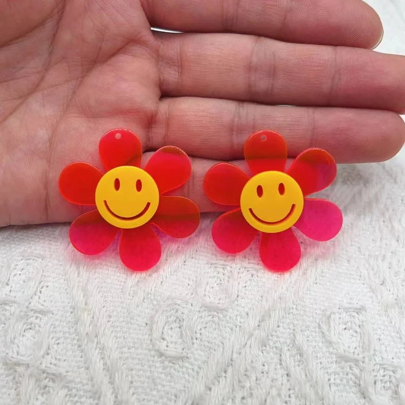 10pcs Colorful Smile Face Flower Charms Acrylic Embellishments for Jewelry & DIY Crafts