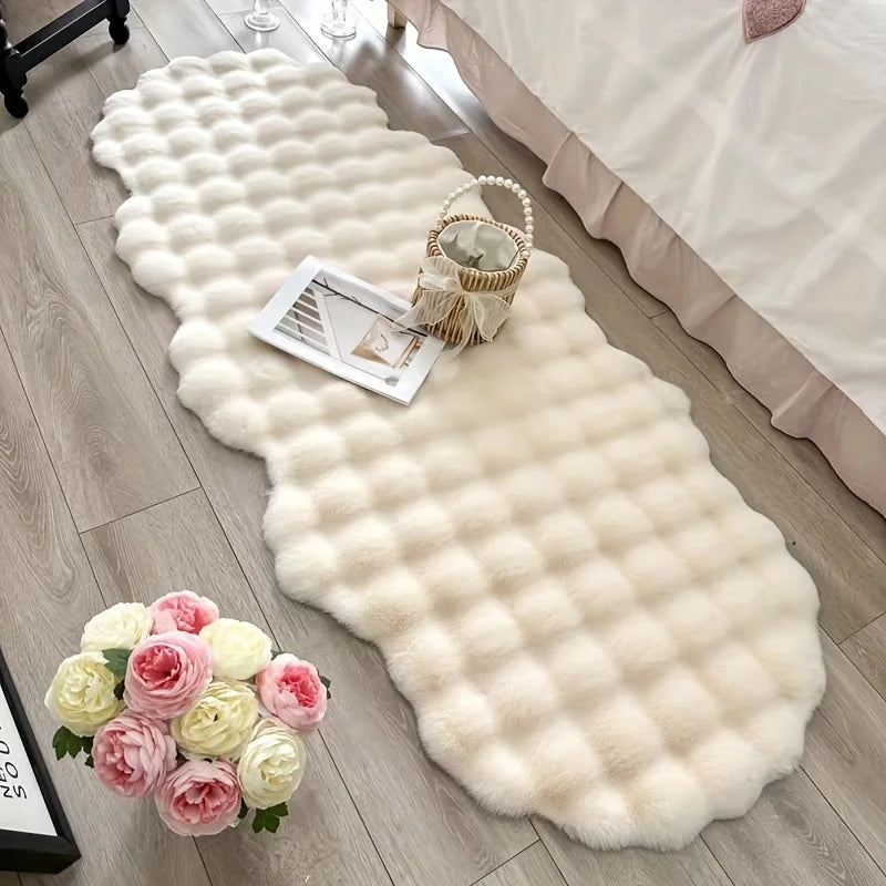 Oval Plush Rabbit Fur Rug - Soft Winter Carpet for Living Room & Bedroom