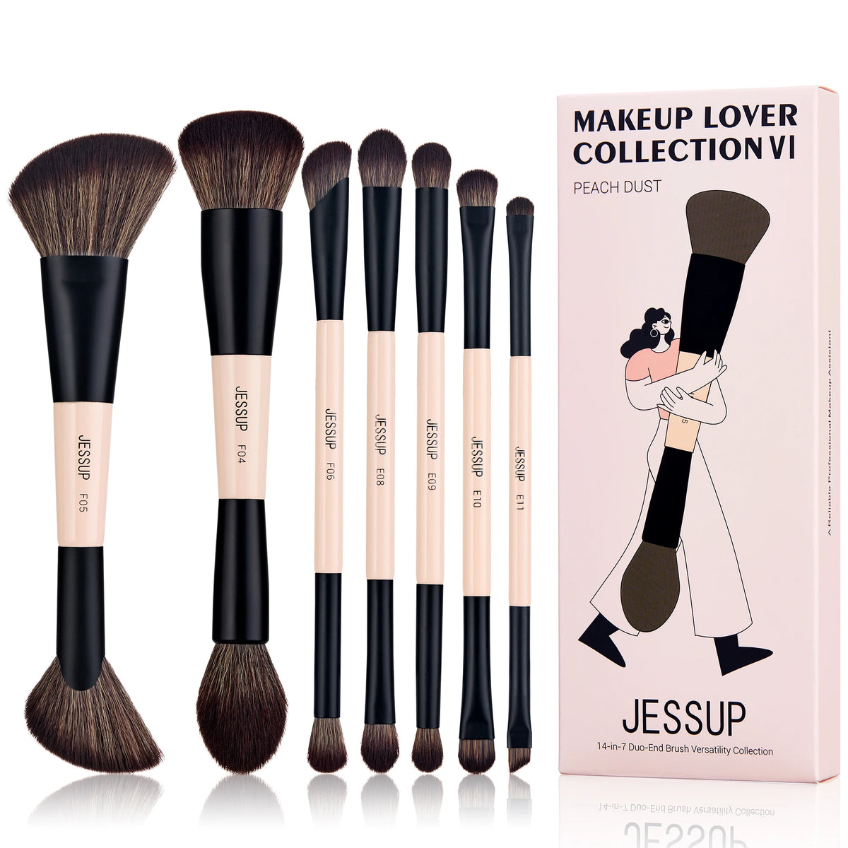 Professional Makeup Brush Set with Sponge - 14pcs Double Sided Face & Eye Brushes, Gift Box