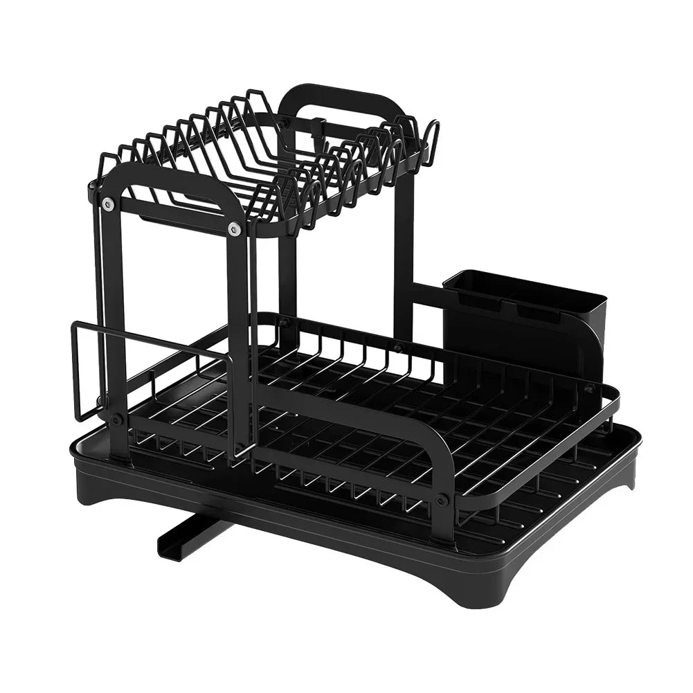 2-Tier Dish Drying Rack with Drain Basket Kitchen Countertop Organizer